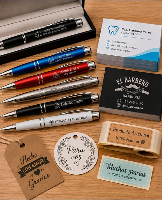Bolígrafos grabados, tarjetas y etiquetas personalizadas