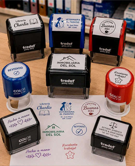 Variedad de sellos personalizados y automáticos