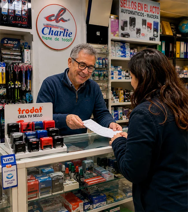 Atención en el local de Librería Charlie en Galería Güemes